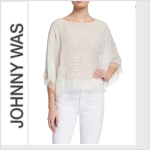 NWT JOHNNY WAS Cream natural Brando Embroidered CROPPED Top BLOUSE XXL